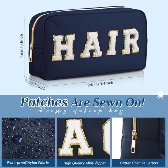 3 Pcs Preppy Makeup Bags Chenille Letter Cosmetic Travel Bags - Picture 2 of 5